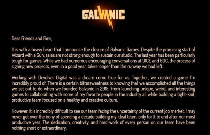 Galvanic Games ferme ses portes huit mois après le lancement de Wizard with a Gun