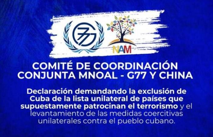 Les pays non alignés, le G77 et la Chine exigent l’exclusion de Cuba de la liste des pays qui parrainent le terrorisme