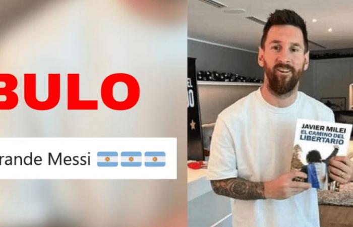 Cette image de Lionel Messi tenant un livre de Javier Milei est un montage · Maldita.es