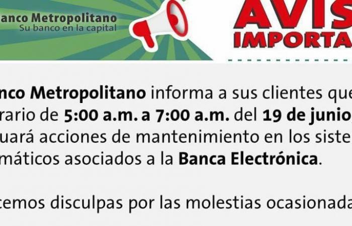 Avis de Banco Metropolitano concernant les impacts AUJOURD’HUI
