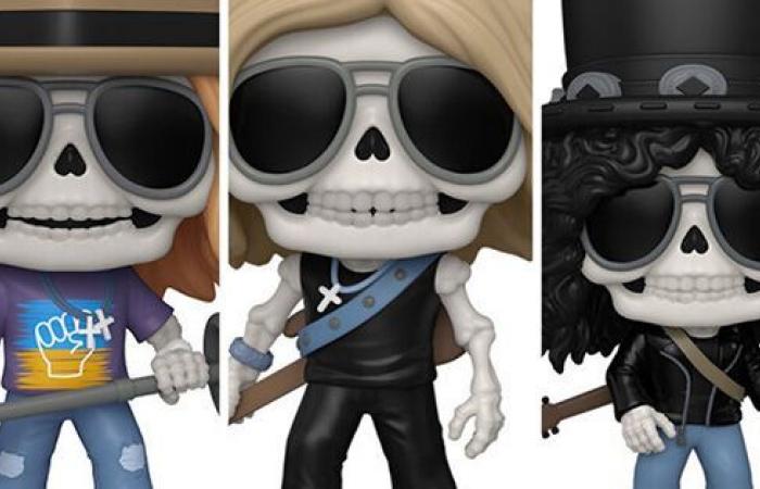 Axl Rose, Slash et Duff McKagan (Guns N’ Roses) se transforment en squelettes dans cette nouvelle série de poupées saisissantes