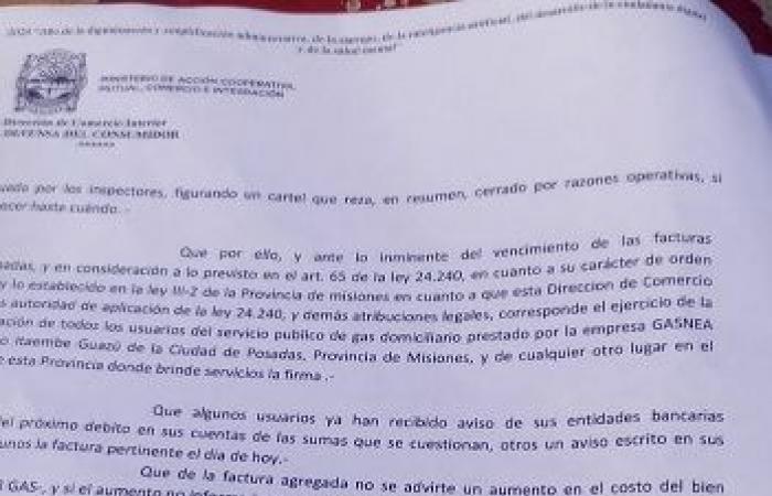 La Défense des Consommateurs a ordonné à Gas Nea de « refacturer immédiatement » les consommateurs d’Itaembé Guazú