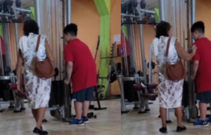 Mamie va à la salle de sport pour soutenir son petit-fils pendant qu’il fait de l’exercice et la vidéo devient virale